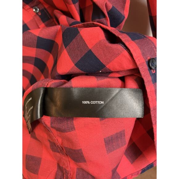 Denim & Flower Ricky Singh Men’s Medium Red Navy Plaid Button Down Shirt Casual - Picture 5 of 7